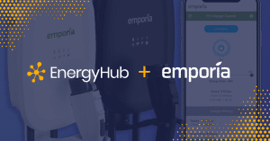 EnergyHub and Emporia logos over an image of EVSE equipment and an app