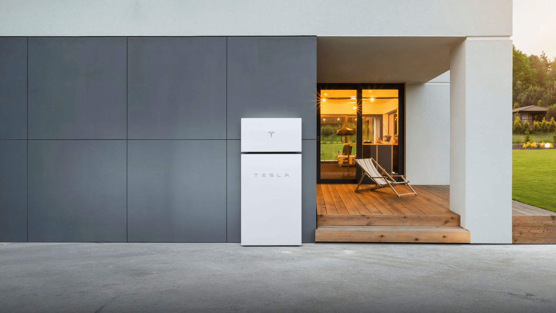 A modern home with a Tesla Powerwall
